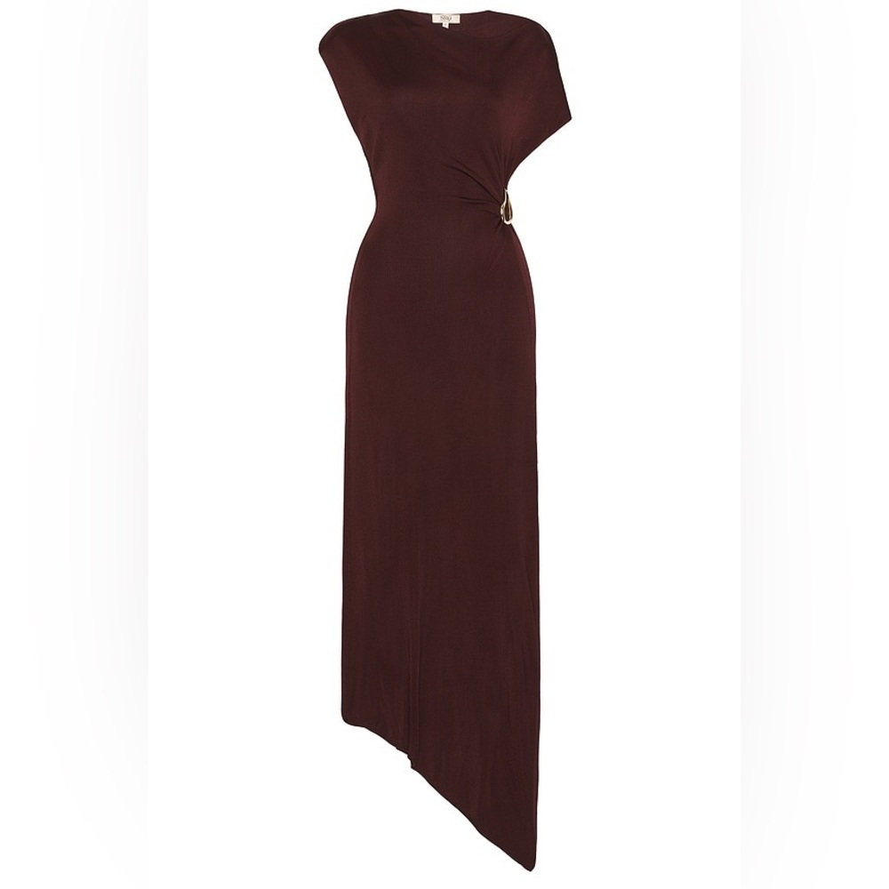 SRG Mehek Asymmetric Knit Dress in Oxblood - Picture 4 of 11
